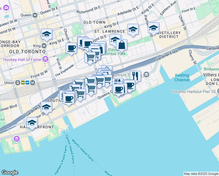 map of restaurants, bars, coffee shops, grocery stores, and more near in Toronto