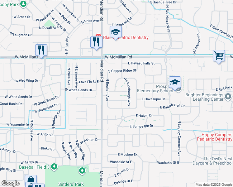 map of restaurants, bars, coffee shops, grocery stores, and more near 212 East Havasupai Street in Meridian