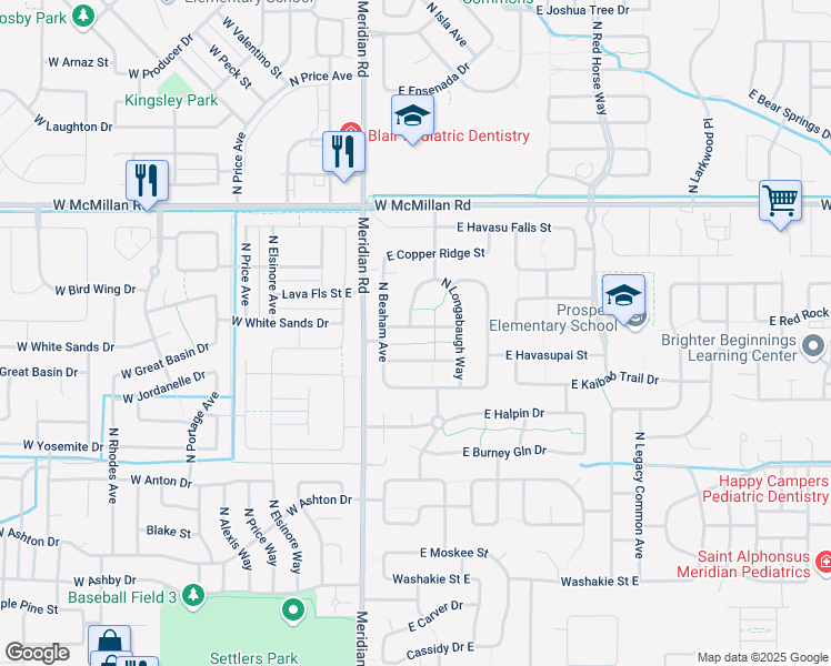 map of restaurants, bars, coffee shops, grocery stores, and more near 206 East Red Rock Street in Meridian