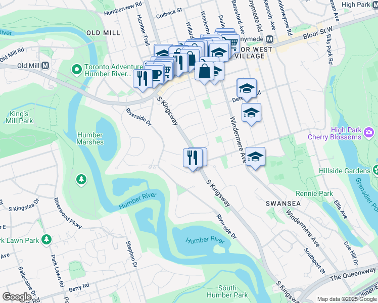map of restaurants, bars, coffee shops, grocery stores, and more near in Toronto