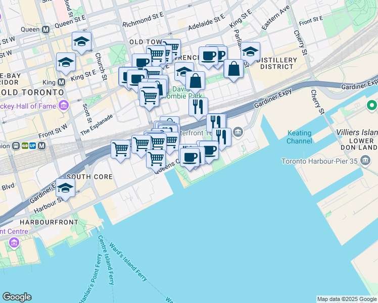 map of restaurants, bars, coffee shops, grocery stores, and more near in Toronto