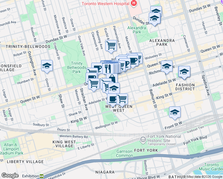map of restaurants, bars, coffee shops, grocery stores, and more near 88 Mitchell Avenue in Toronto
