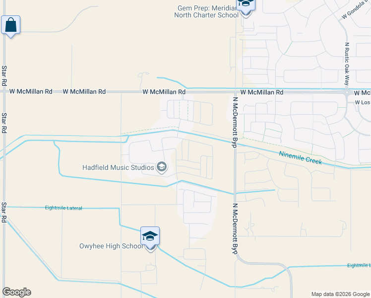 map of restaurants, bars, coffee shops, grocery stores, and more near 6830 West Lazy Diamond C Lane in Meridian