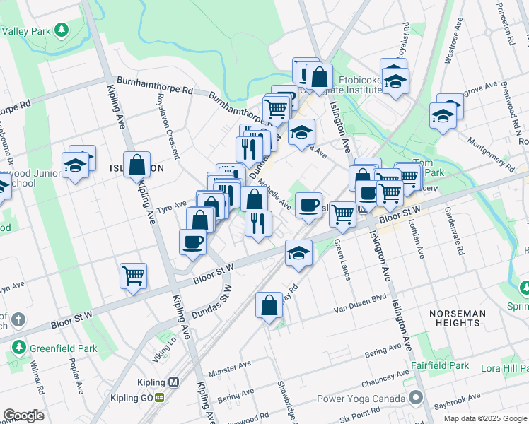 map of restaurants, bars, coffee shops, grocery stores, and more near in Toronto