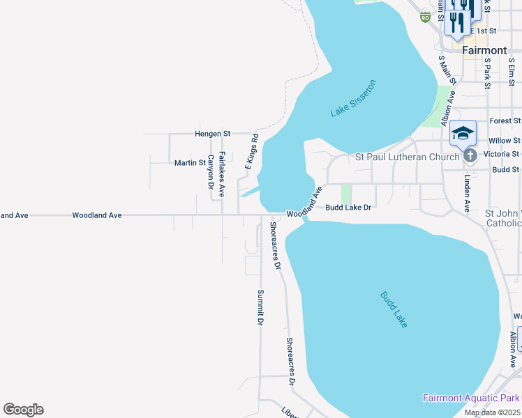 map of restaurants, bars, coffee shops, grocery stores, and more near 720 Woodland Avenue in Fairmont