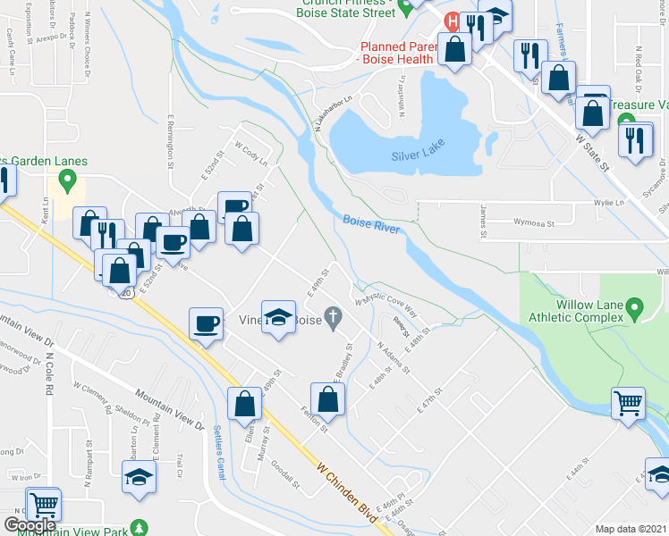 map of restaurants, bars, coffee shops, grocery stores, and more near 409 East 49th Street in Garden City