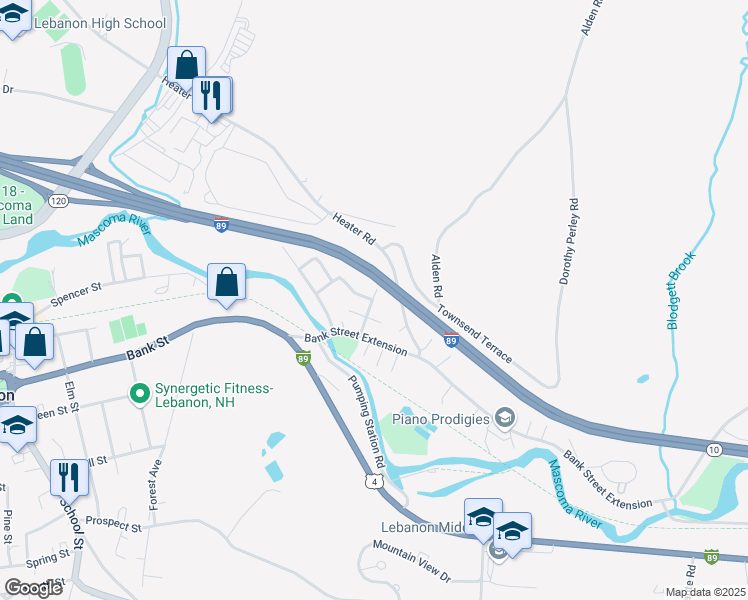 map of restaurants, bars, coffee shops, grocery stores, and more near 10 Lilac Avenue in Lebanon