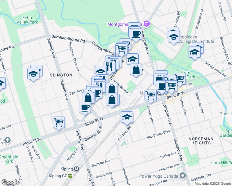 map of restaurants, bars, coffee shops, grocery stores, and more near 15 Michael Power Place in Toronto