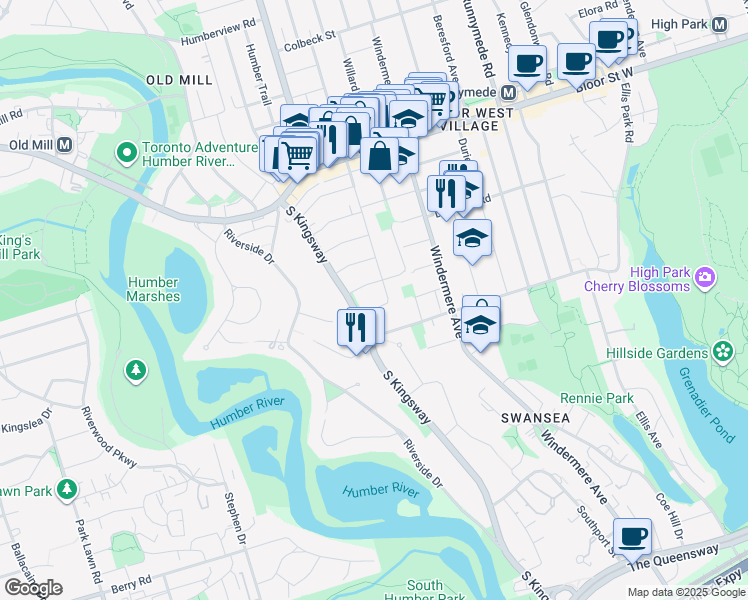 map of restaurants, bars, coffee shops, grocery stores, and more near 14 Armadale Avenue in Toronto