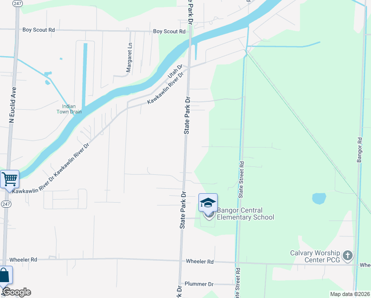 map of restaurants, bars, coffee shops, grocery stores, and more near 256 State Park Drive in Bay City