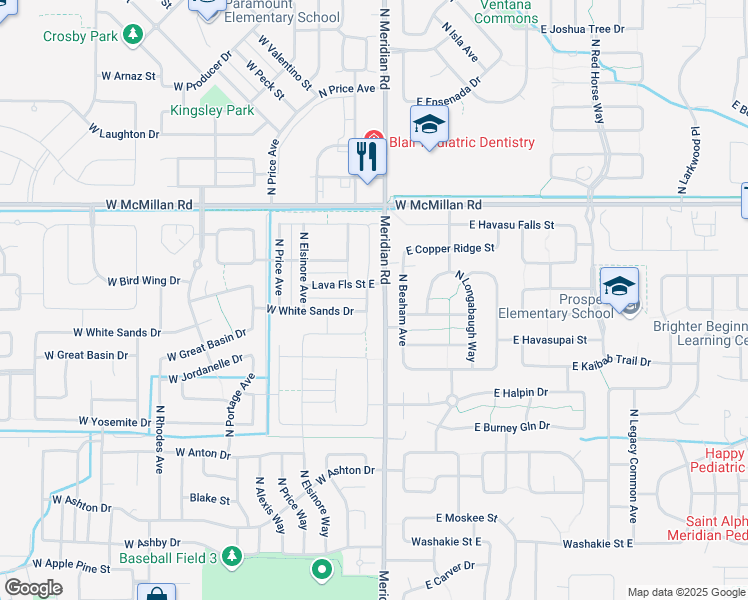 map of restaurants, bars, coffee shops, grocery stores, and more near 4474 North Alester Avenue in Meridian