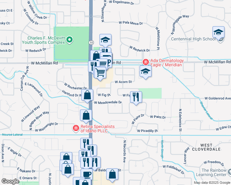 map of restaurants, bars, coffee shops, grocery stores, and more near 4469 North Draft Avenue in Boise