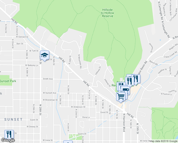 map of restaurants, bars, coffee shops, grocery stores, and more near 3113 Ridgeway Drive in Boise