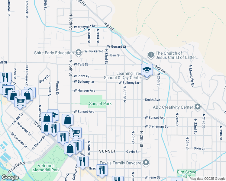 map of restaurants, bars, coffee shops, grocery stores, and more near 2725 North 31st Street in Boise
