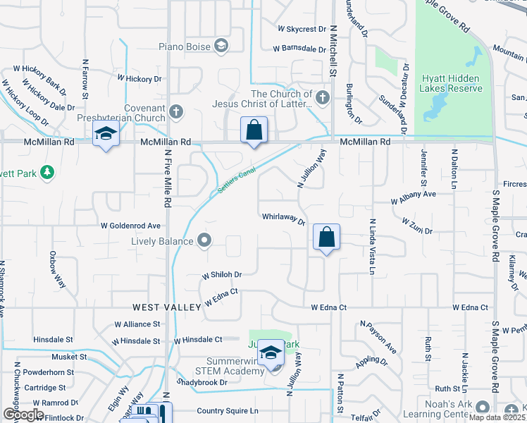 map of restaurants, bars, coffee shops, grocery stores, and more near 4452 North Marcliffe Way in Boise