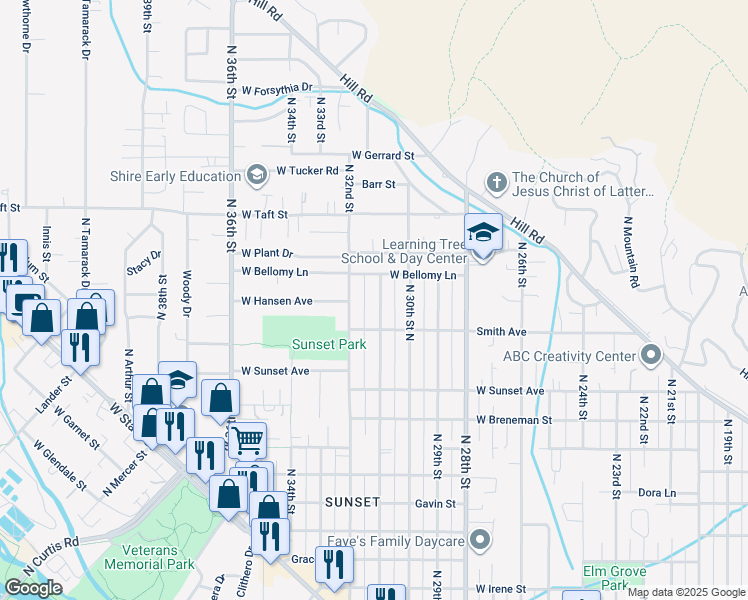 map of restaurants, bars, coffee shops, grocery stores, and more near 2725 North 31st Street in Boise