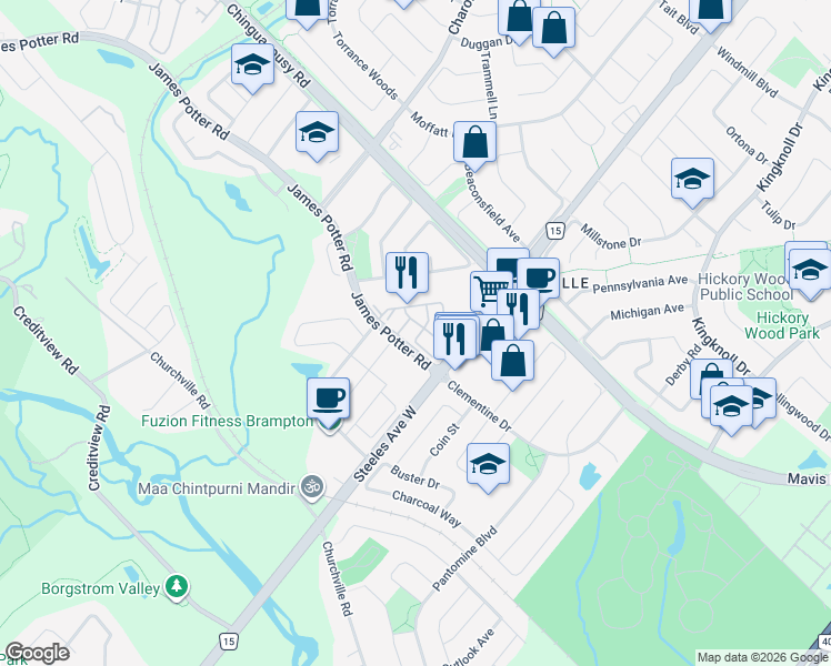map of restaurants, bars, coffee shops, grocery stores, and more near in Brampton