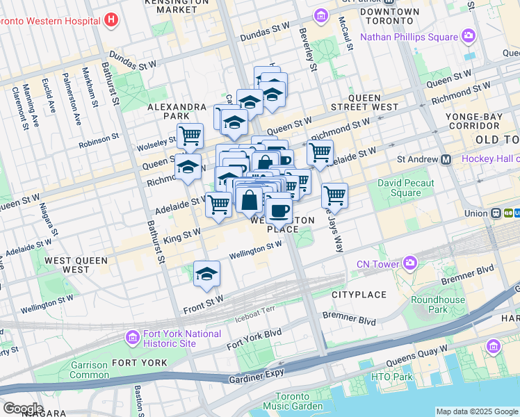 map of restaurants, bars, coffee shops, grocery stores, and more near 478 King Street West in Toronto