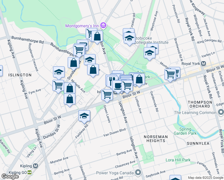 map of restaurants, bars, coffee shops, grocery stores, and more near 1226 Islington Avenue in Toronto