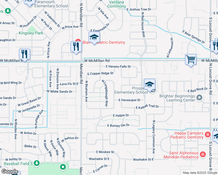 map of restaurants, bars, coffee shops, grocery stores, and more near 4472 North Longabaugh Way in Meridian