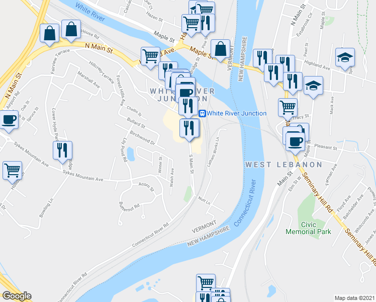 map of restaurants, bars, coffee shops, grocery stores, and more near 171 Walsh Avenue in Hartford