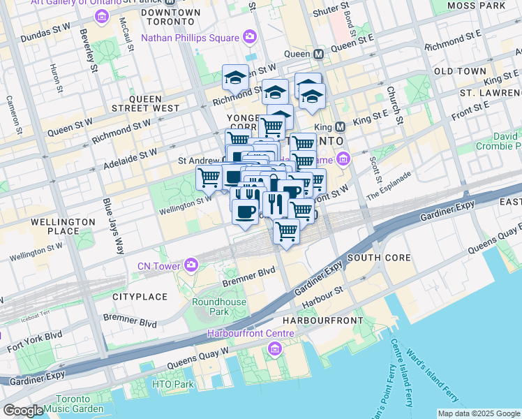 map of restaurants, bars, coffee shops, grocery stores, and more near 6039 York Street Path Connection in Toronto