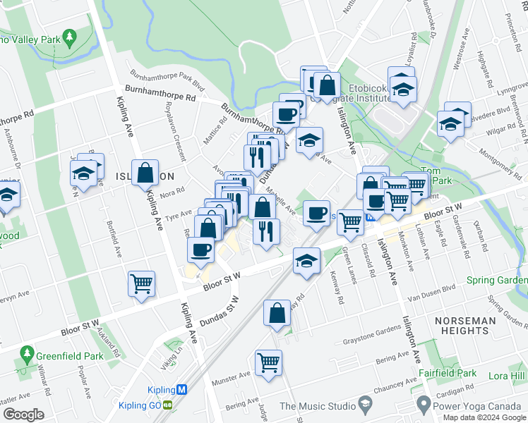 map of restaurants, bars, coffee shops, grocery stores, and more near in Toronto