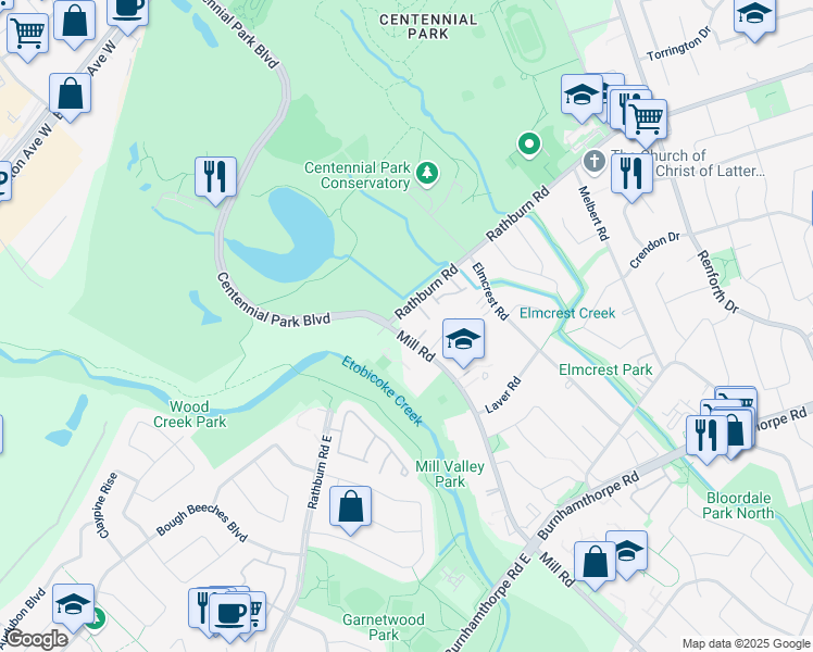 map of restaurants, bars, coffee shops, grocery stores, and more near in Toronto