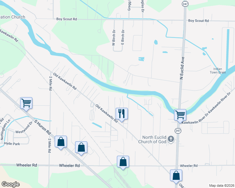 map of restaurants, bars, coffee shops, grocery stores, and more near 3365 Old Kawkawlin Road in Bay City