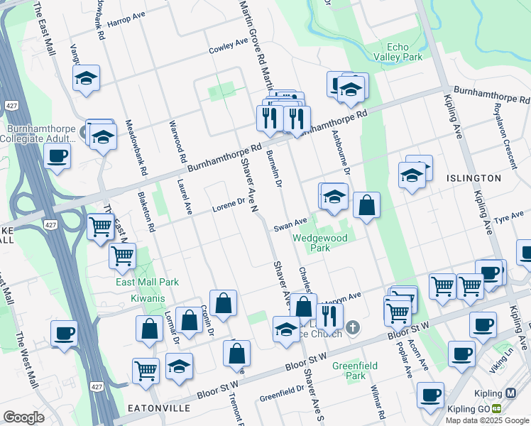 map of restaurants, bars, coffee shops, grocery stores, and more near 151 Shaver Avenue North in Toronto