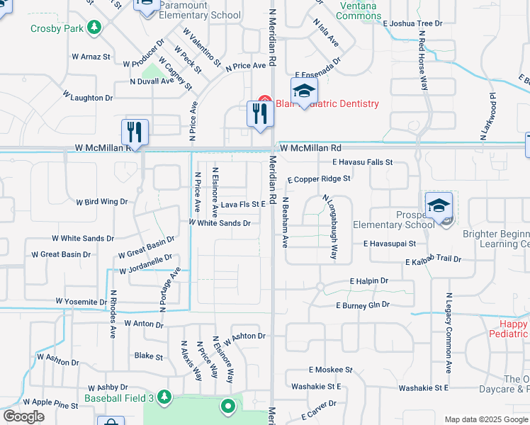 map of restaurants, bars, coffee shops, grocery stores, and more near 4474 North Alester Avenue in Meridian