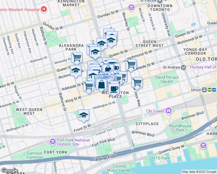 map of restaurants, bars, coffee shops, grocery stores, and more near 461 King Street West in Toronto