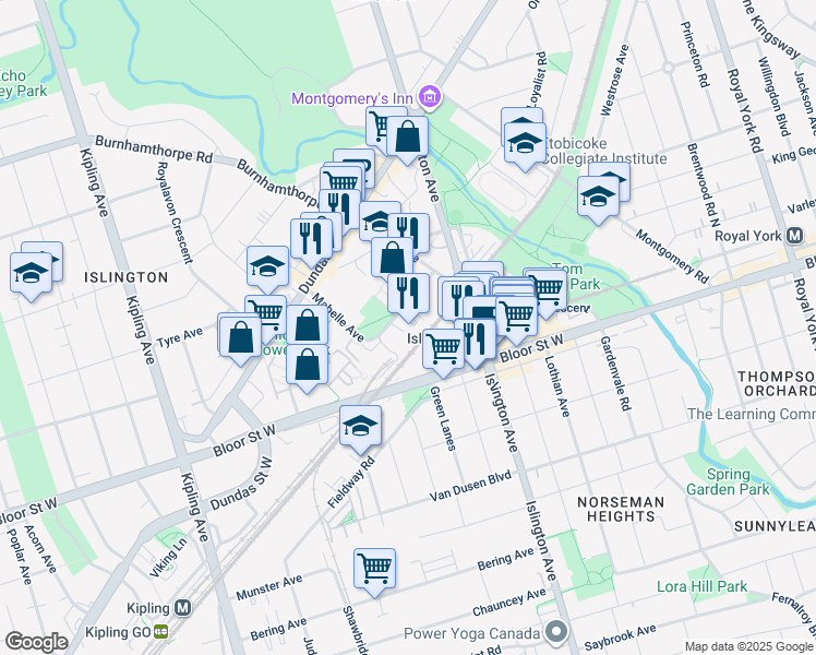 map of restaurants, bars, coffee shops, grocery stores, and more near 25 Mabelle Avenue in Toronto