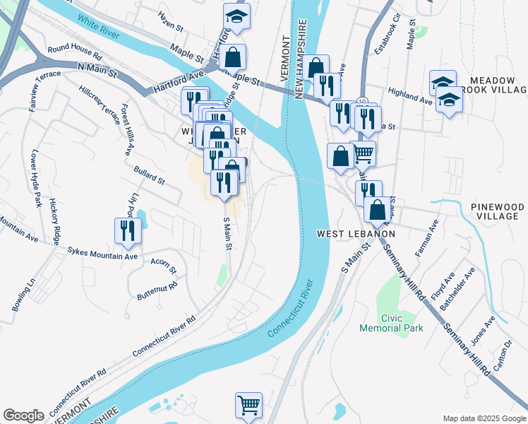 map of restaurants, bars, coffee shops, grocery stores, and more near 239 Latham Works Lane in Hartford