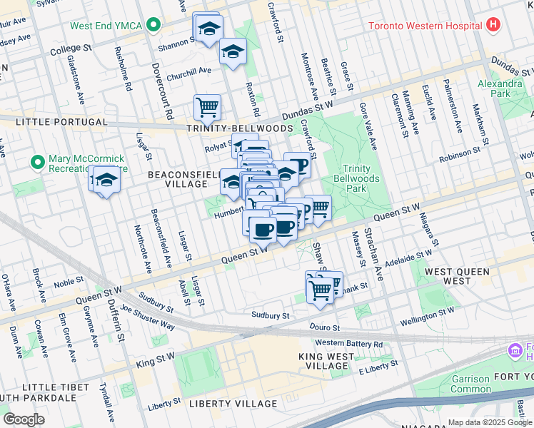 map of restaurants, bars, coffee shops, grocery stores, and more near 49 Bruce Street in Toronto