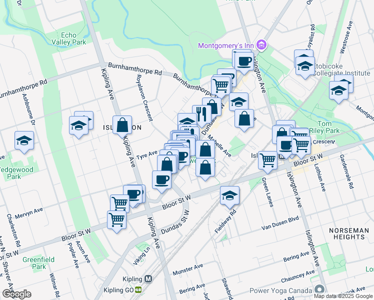 map of restaurants, bars, coffee shops, grocery stores, and more near 5072 Dundas Street West in Toronto