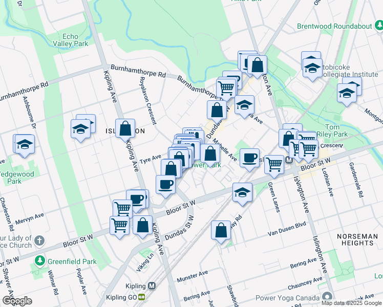 map of restaurants, bars, coffee shops, grocery stores, and more near 5072 Dundas Street West in Toronto