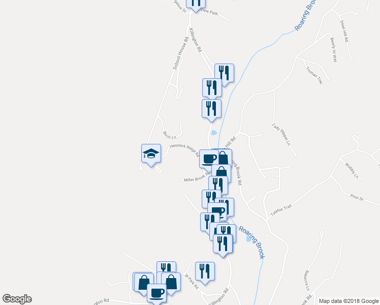 map of restaurants, bars, coffee shops, grocery stores, and more near 125 Hemlock Ridge Road in Killington