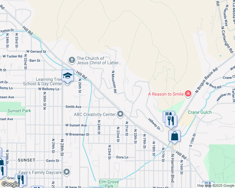 map of restaurants, bars, coffee shops, grocery stores, and more near 2855 North Mountain Road in Boise