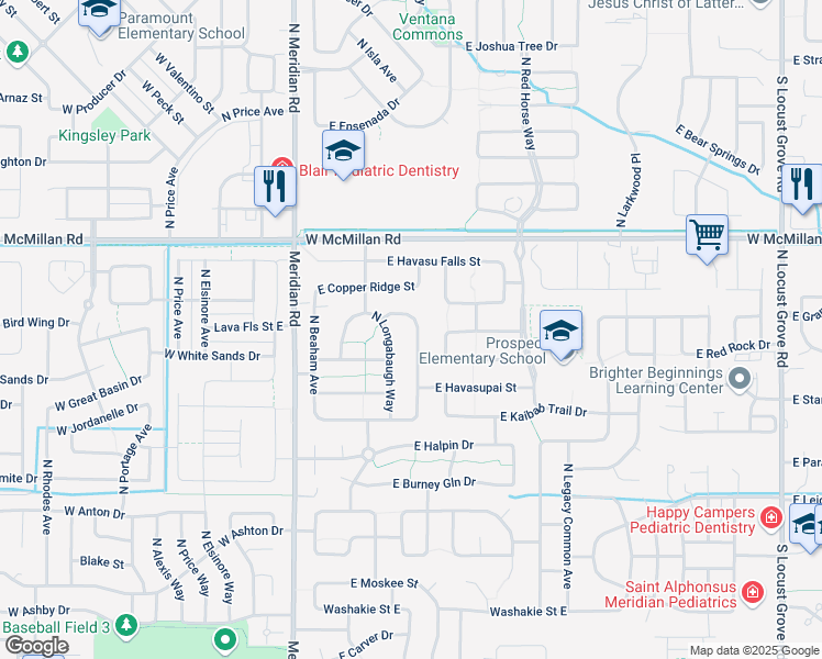 map of restaurants, bars, coffee shops, grocery stores, and more near 4472 North Longabaugh Way in Meridian