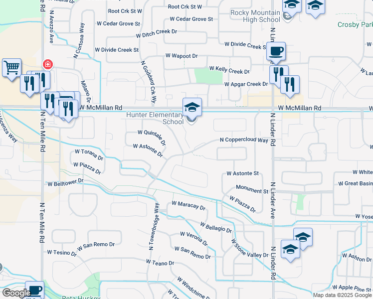 map of restaurants, bars, coffee shops, grocery stores, and more near 2208 West los Flores Drive in Meridian