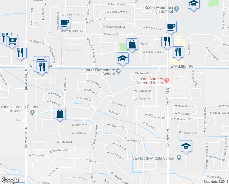 map of restaurants, bars, coffee shops, grocery stores, and more near 2208 W Los Flores Dr in Meridian