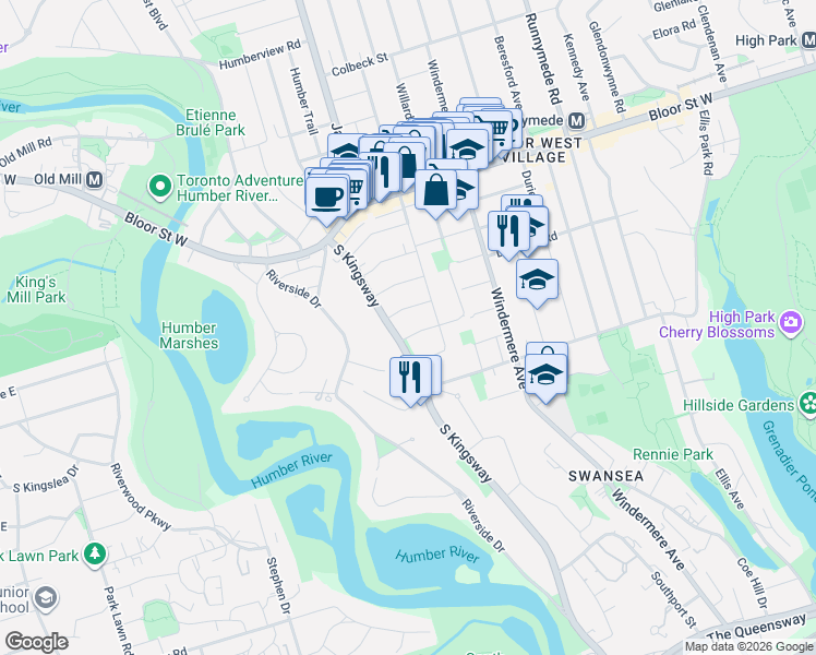 map of restaurants, bars, coffee shops, grocery stores, and more near 16 Sunnybrook Road in Toronto