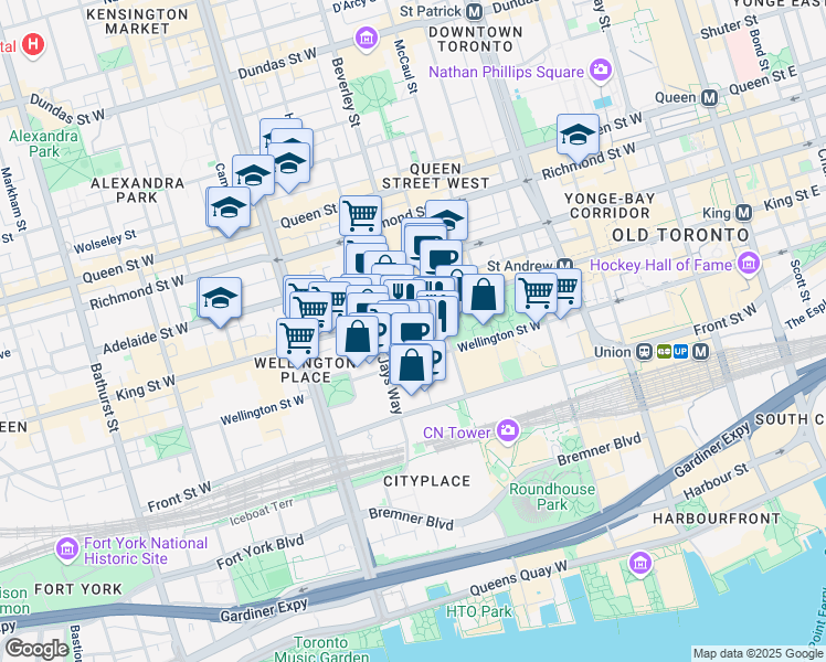map of restaurants, bars, coffee shops, grocery stores, and more near in Toronto