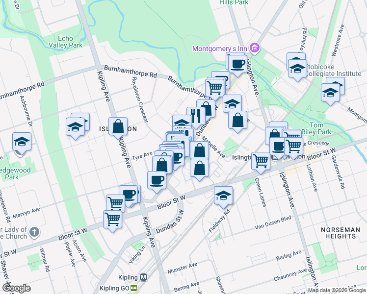 map of restaurants, bars, coffee shops, grocery stores, and more near in Toronto