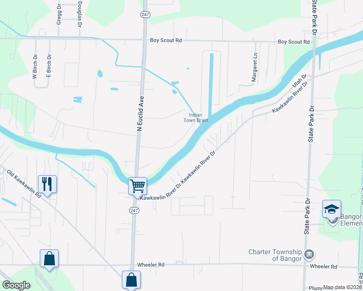 map of restaurants, bars, coffee shops, grocery stores, and more near 3564 Miller Road in Bay City
