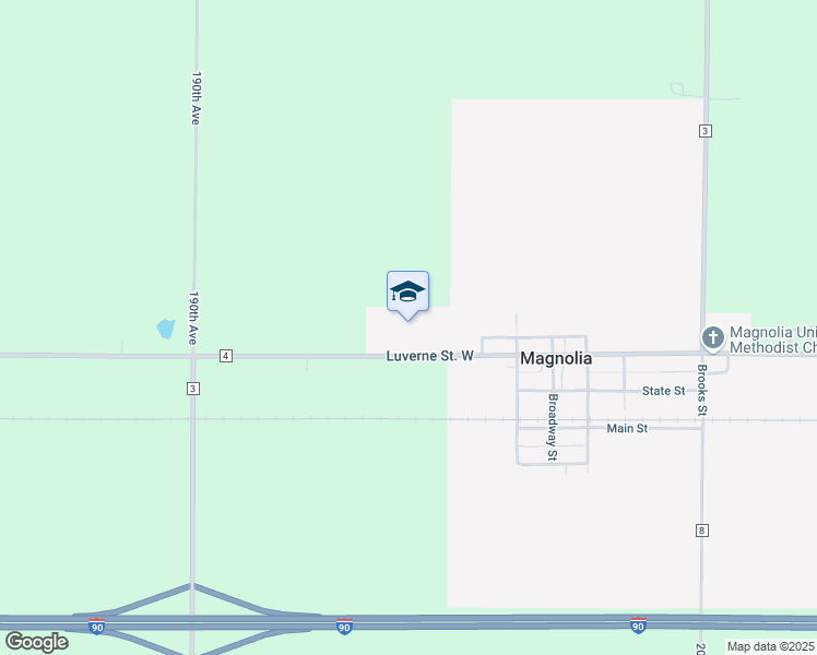 map of restaurants, bars, coffee shops, grocery stores, and more near 401 Luverne Street in Magnolia