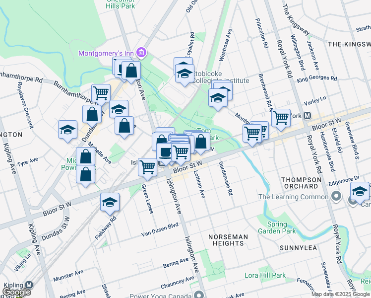 map of restaurants, bars, coffee shops, grocery stores, and more near 2 Aberfoyle Crescent in Toronto