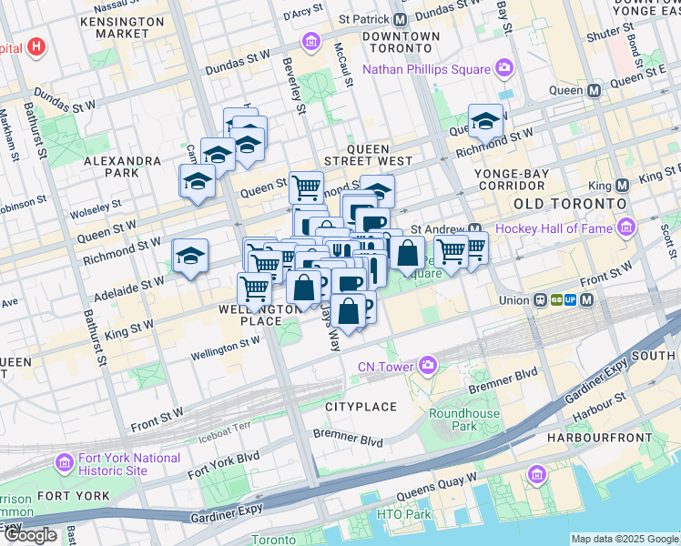 map of restaurants, bars, coffee shops, grocery stores, and more near in Toronto