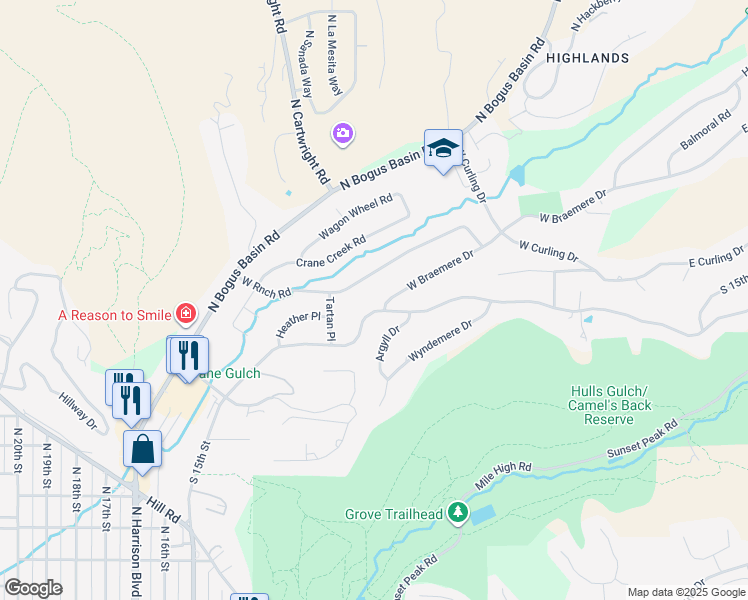 map of restaurants, bars, coffee shops, grocery stores, and more near 916 West Braemere Road in Boise